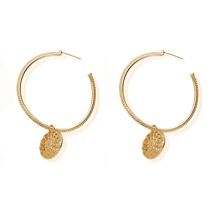 Chlobo Moon Flower Hoop Earrings Gold