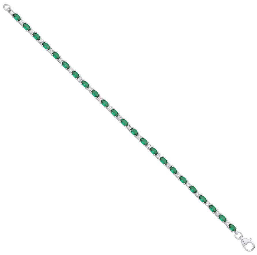 Coe & Co Silver Green & Clear CZ Silver Tennis Ladies Bracelet