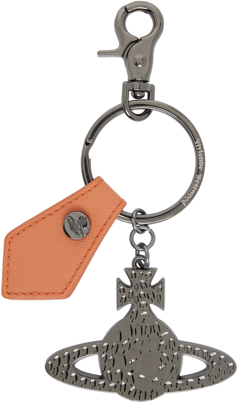 Vivienne Westwood Hammered Orb Keyring Gunmetal & Orange