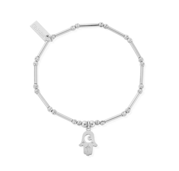 ChloBo Dainty Moon Cut Sparkle Hamsa Bracelet