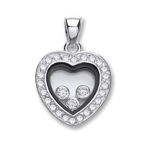 Coe & Co Silver Small Floating Cz Heart Pendant with Chain