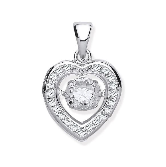 Coe & Co Silver Cz Heart Pendant with Hanging Shimering Cz with Chain