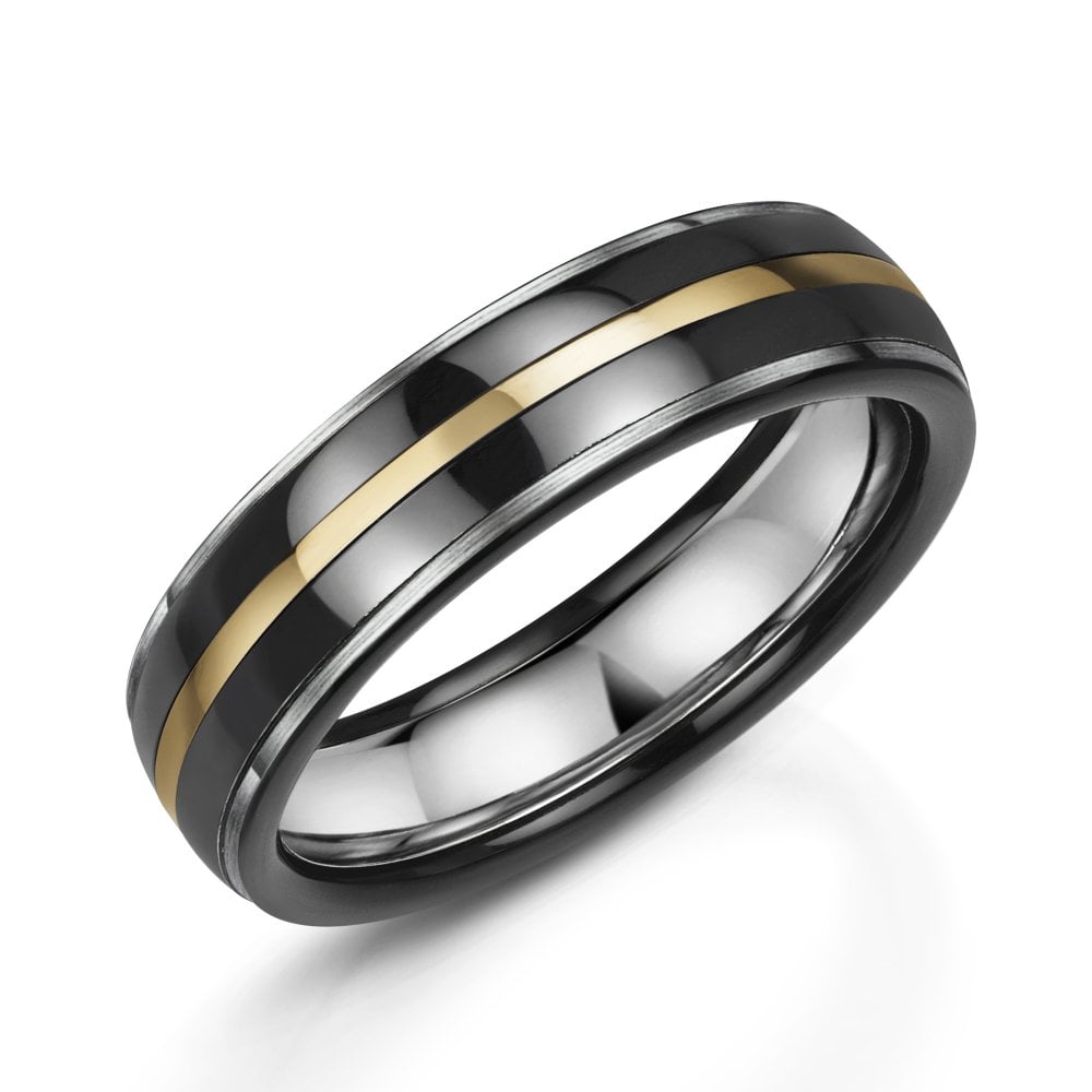 Zedd Horace Tricolour Yellow Gold & Zirconium Men's 6mm Wedding Ring