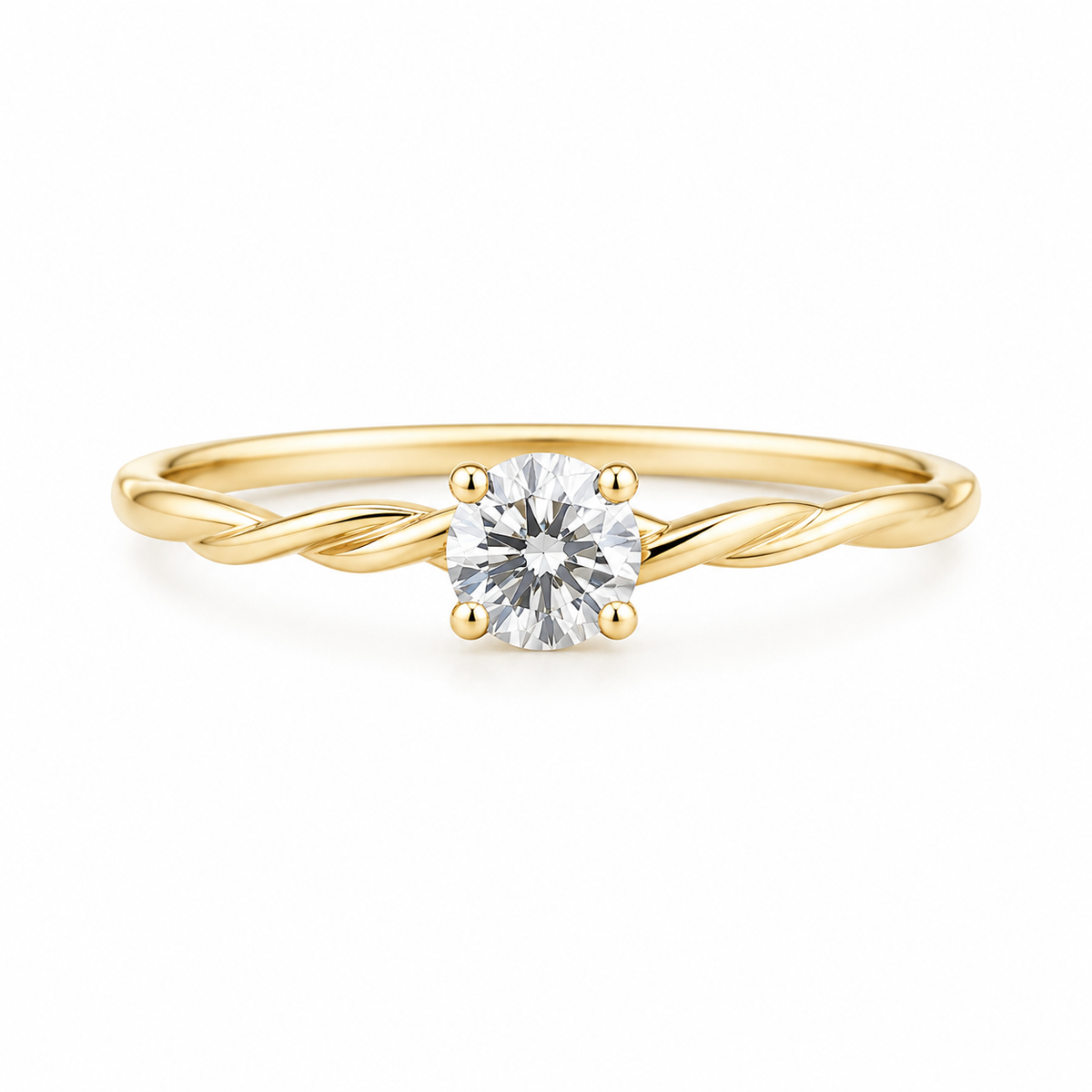 9ct Yellow Gold Twisted Band, Lab Grown 1.03ct Diamond