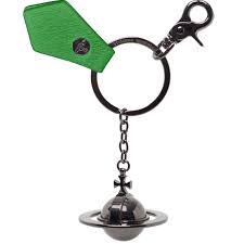 Vivienne Westwood Saffiano 3D Orb Keyring Gunmetal & Bright Green