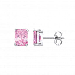 Coe & Co Sterling Silver Pink CZ Emerald Cut Stud Earring