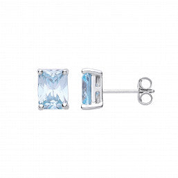 Coe & Co Sterling Silver Blue CZ Emerald Cut Stud Earrings