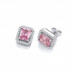 Coe & Co Sterling Silver Pink CZs Halo Stud Earrings