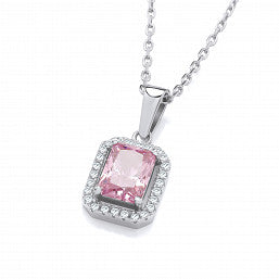 Coe & Co Sterling Silver Pink CZs Halo Stud Pendant with Chain