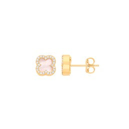 9ct Yellow Gold CZ Four Leaf Clover Stud Earrings