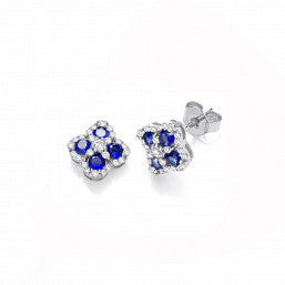 Coe & Co Blue Four Leaf Clover CZ Stud Earrings