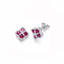 Coe & Co Red Four Leaf Clover Cz Stud Earrings
