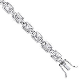 Coe and Co Sterling Silver Clear Cz Emerald Cut in a Halo Style Tennis Bracelet