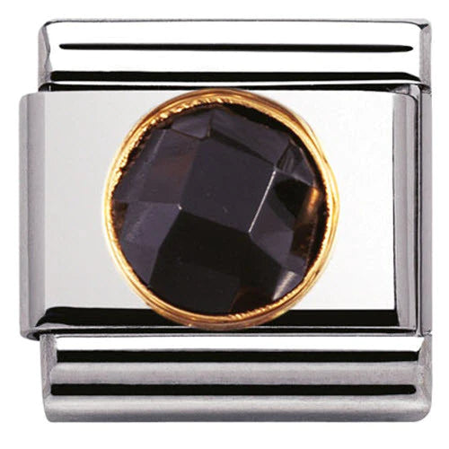 Nomination Yellow Gold Faceted Round Black Stone Charm Link