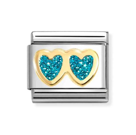 Nomination Classic Link Double Heart with Turquoise Glitter