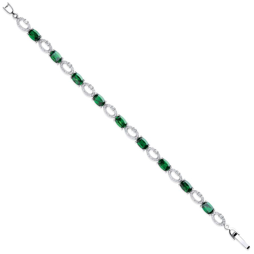 Coe & Co Silver Oval Cut Green & Clear CZs Tennis Bracelet