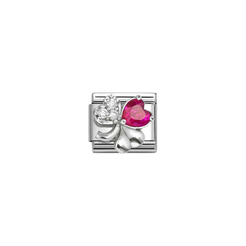 Nomination Classic Link Clover with White and Red CZ