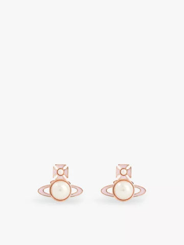 Vivienne Westwood Rose Gold Tone Tillya Pearl and Pink Enamel Earrings