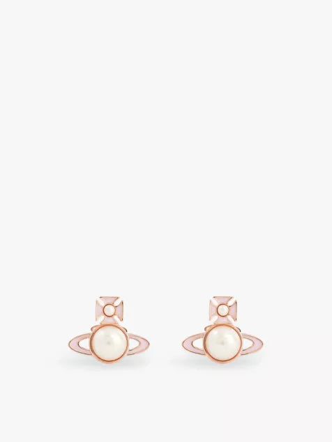 Vivienne Westwood Rose Gold Tone Tillya Pearl and Pink Enamel Earrings