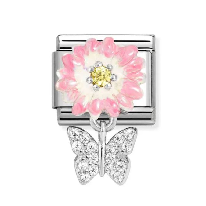 Nomination Classic Silver Pink Flower Pendant Butterfly Charm