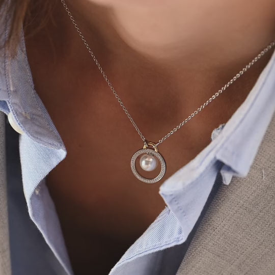 Ti Sento Floating Pearl Zirconia Circle Necklace