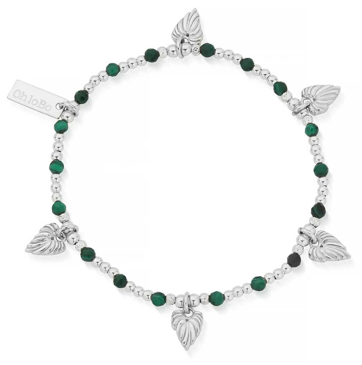 Chlobo Leaf Heart Malachite Silver Bracelet