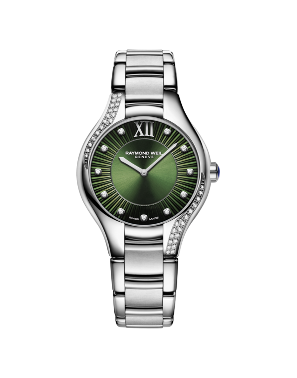 
                      
                        RAYMOND WEIL Noemia Green Dial Diamond Set Stainless Steel Ladies Quartz Watch 32mm
                      
                    