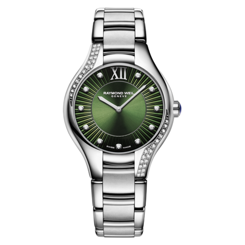 RAYMOND WEIL Noemia Green Dial Diamond Set Stainless Steel Ladies Quartz Watch 32mm