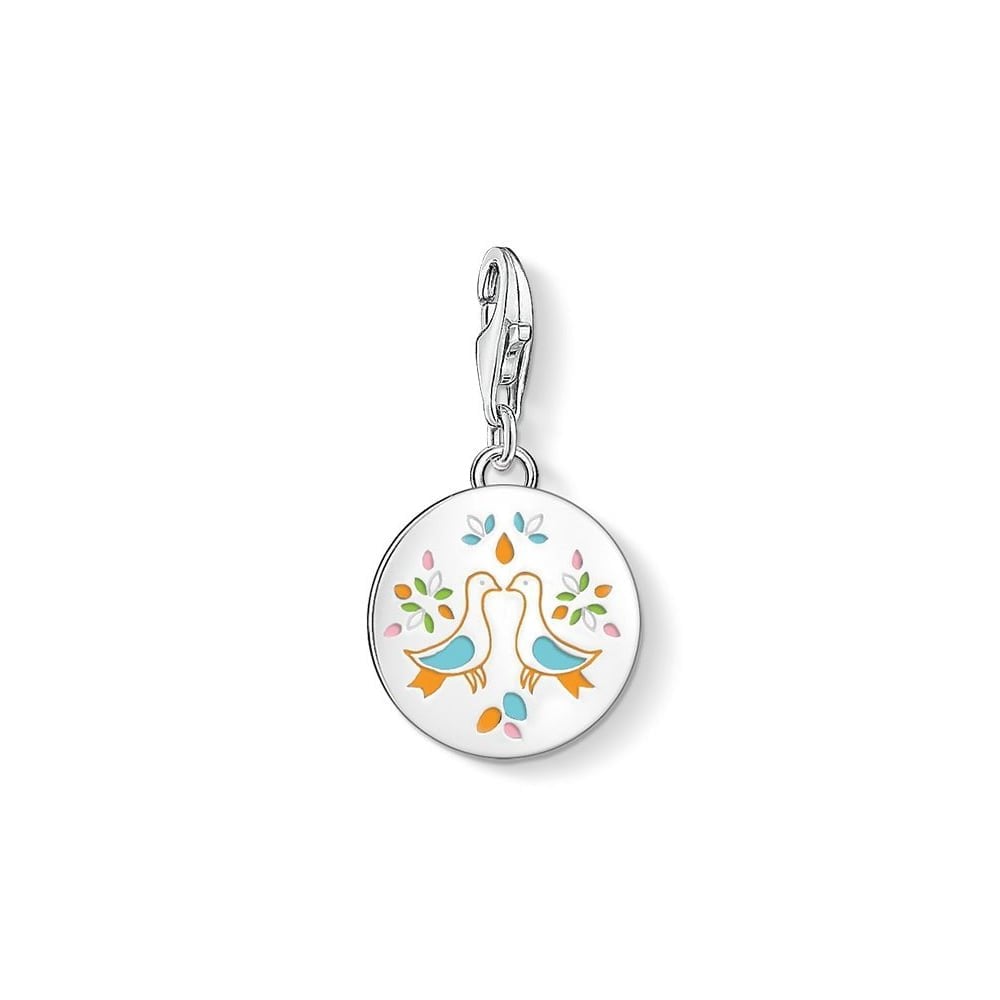 Thomas Sabo Mexican Disc Doves Sterling Silver Cold Enamel Pendant Charm