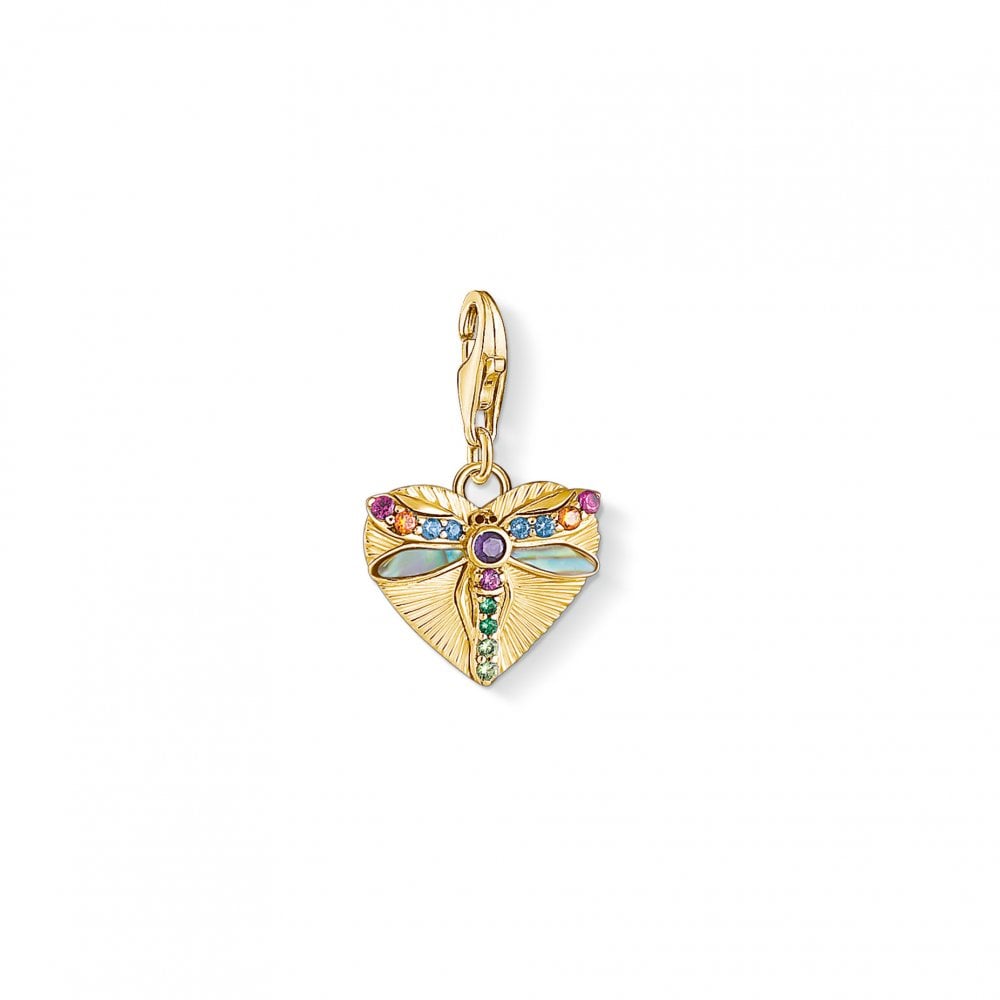 Thomas Sabo Multicoloured Gold Dragonfly Heart Pendant Charm