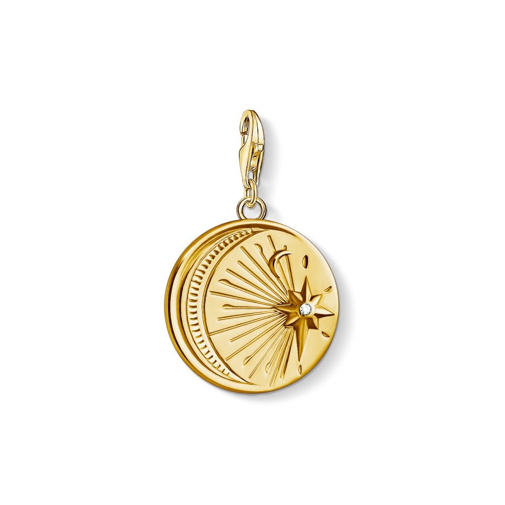 Thomas Sabo Yellow Gold Moon and Twinkling Star Pendant Charm