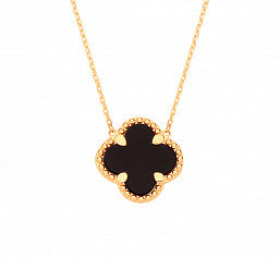 9ct Yellow Gold and Black Onyx Clover Necklace