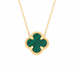 9ct Yellow Gold and Green Malachite Clover Necklace