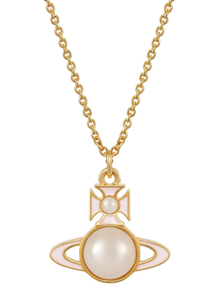 Vivienne Westwood Yellow Gold Tone Pearl and Pink Tillya Necklace