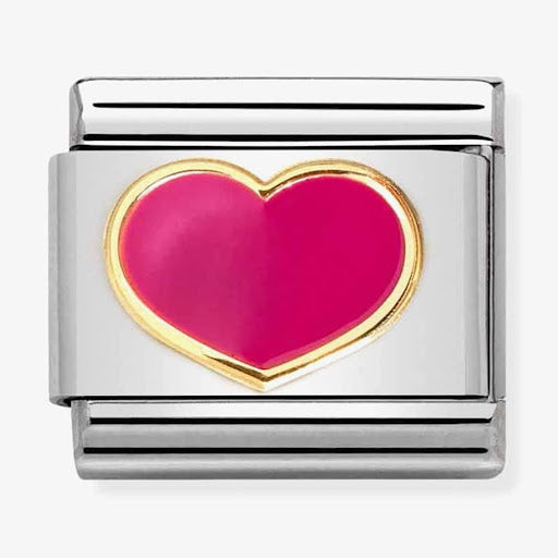 Nomination Classic Link with Fuchsia Heart in Yellow Gold Tone