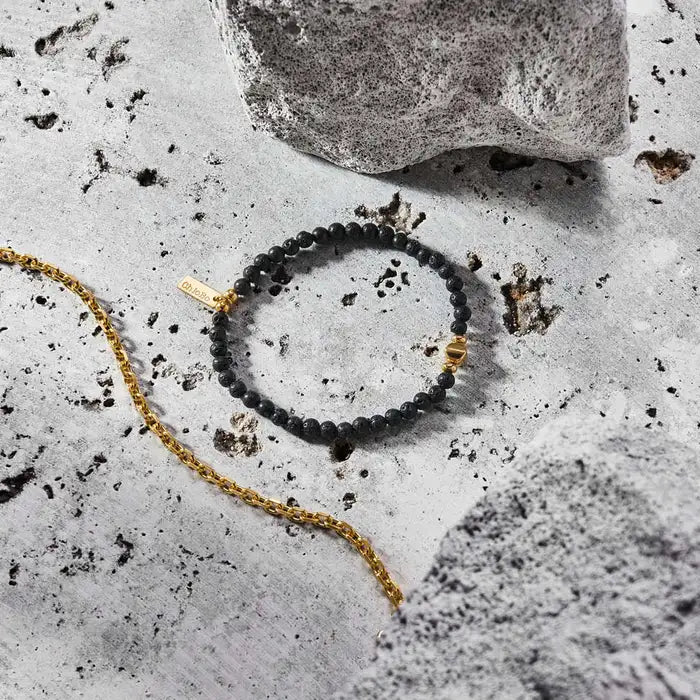 ChloBo Men's Gold Black Lava Bracelet