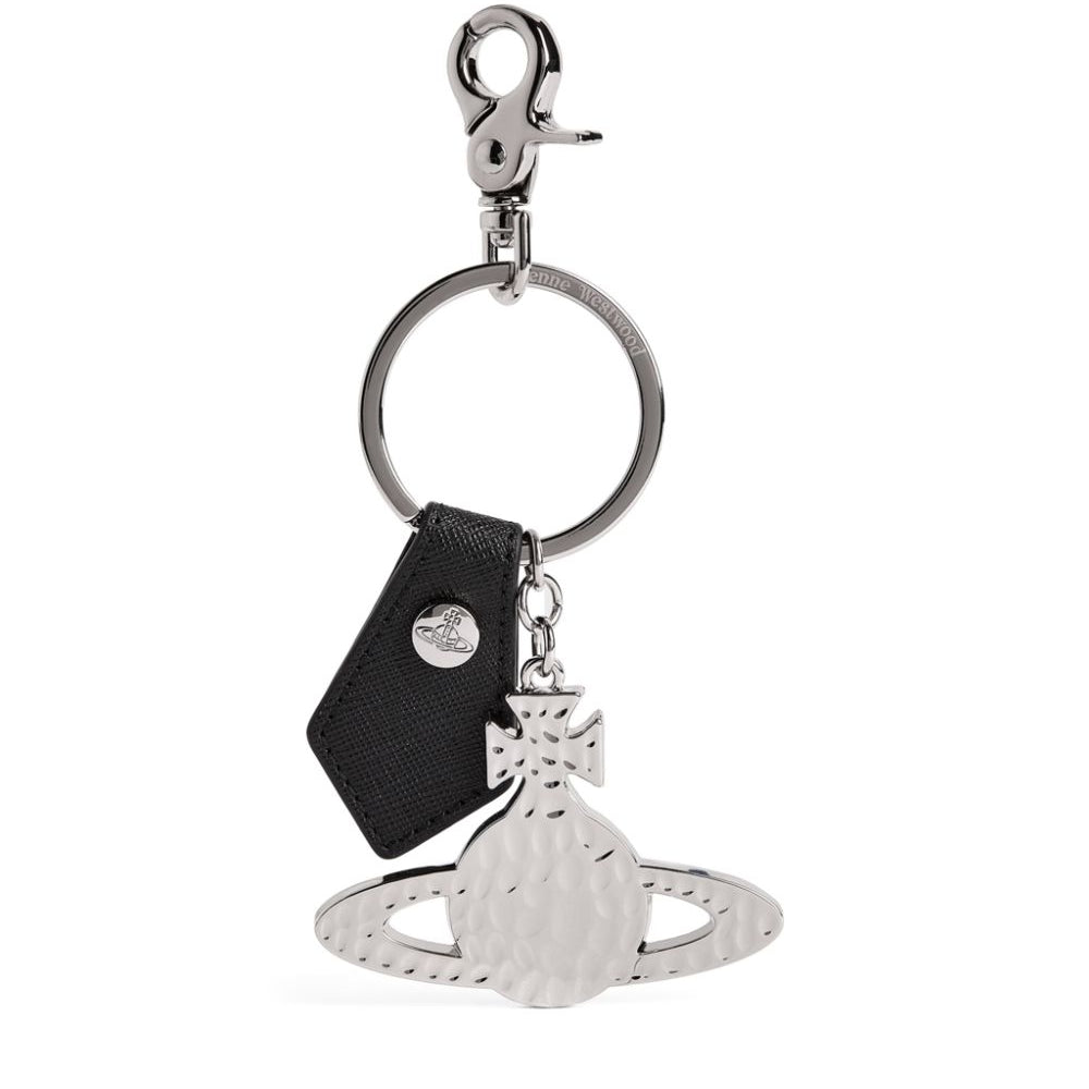 Vivienne Westwood Black Silver Tone Hammered Orb Keyring