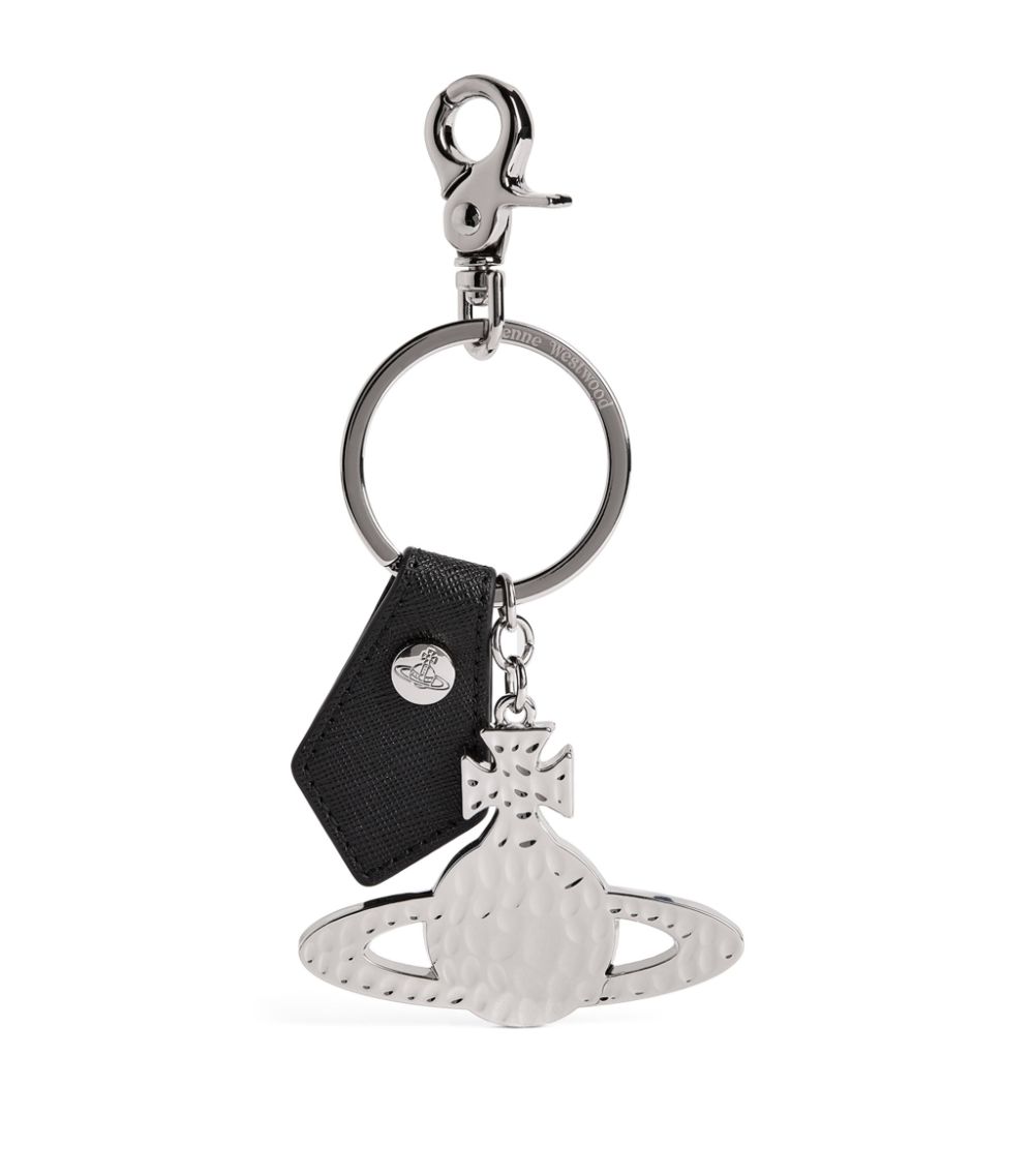 Vivienne Westwood Black Silver Tone Hammered Orb Keyring