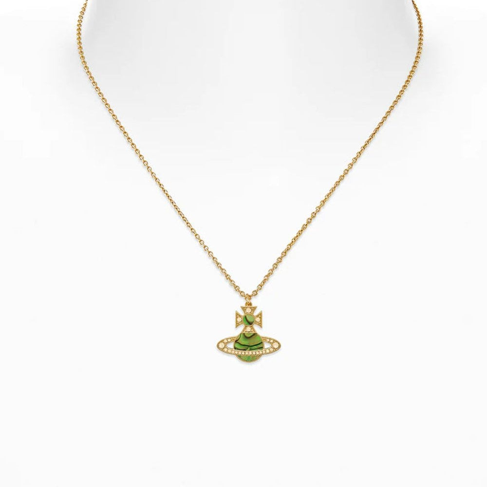
                      
                        Vivienne Westwood Rina Pendant Gold Tone, Light Peach Crystal & Peridot Mother of Pearl
                      
                    
