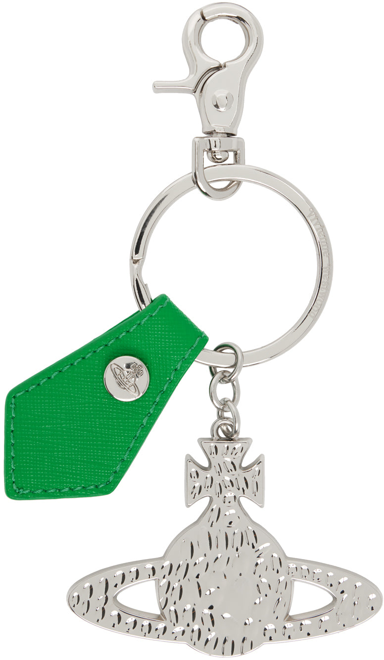 Vivienne Westwood Hammered Orb Keyring Silver & Bright Green