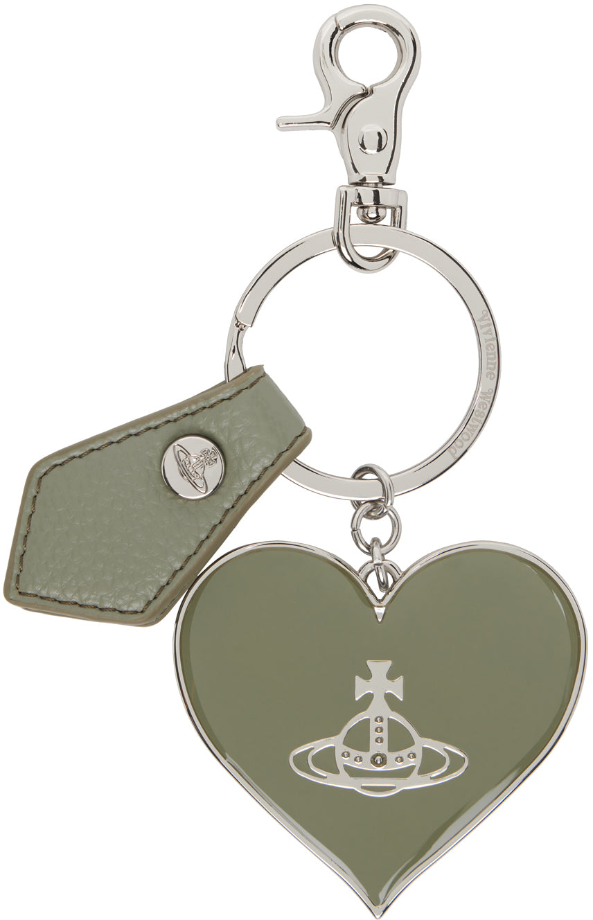 Vivienne Westwood Mirror Heart Orb Keyring Silver & Sage Green