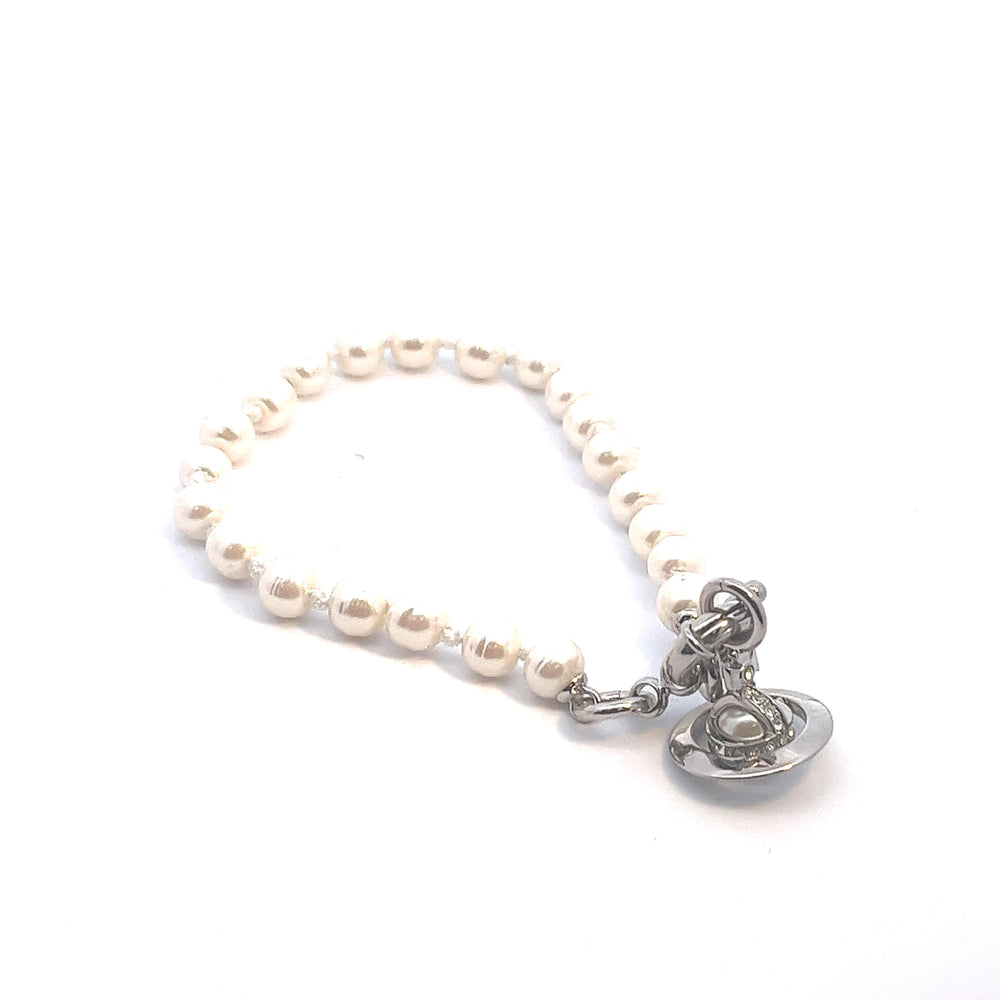 Vivienne Westwood Aleksa Silver Tone and Pearl Bracelet