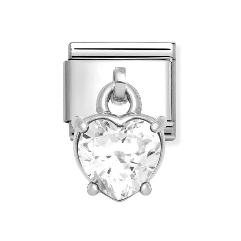 Nomination Classic Silver White Zirconia Heart Dangle Pendant Charm