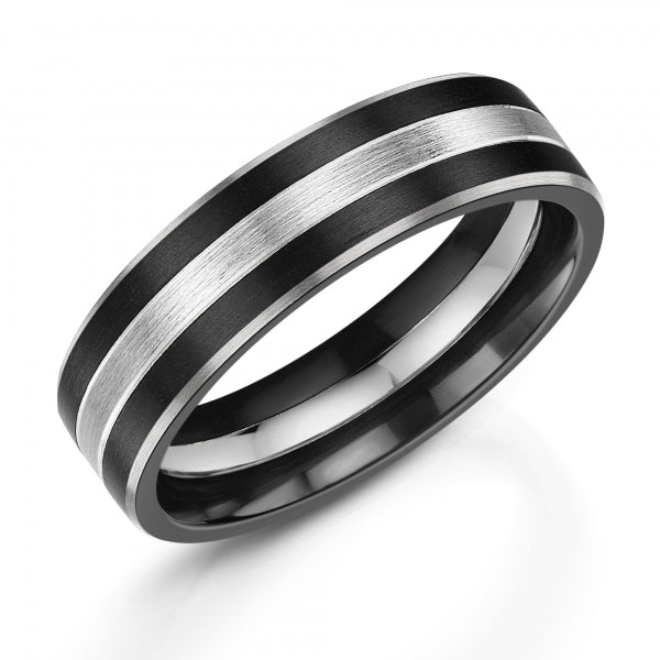 Zedd Zirconium and Silver 6mm Wedding Ring