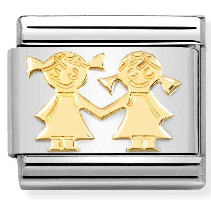 Nomination Classic Link with Sisters Holding Hands in Yellow Gold Tone