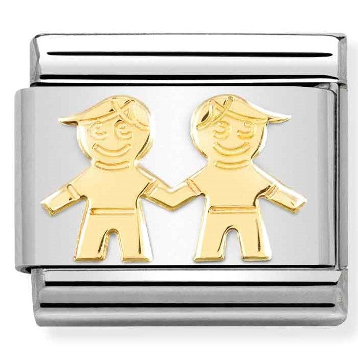Nomination Classic Link with Brothers Holding Hands in Yellow Gold Tone