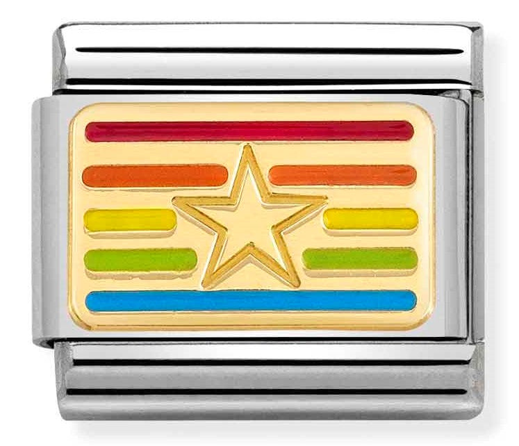 Nomination Classic Link with Enamel Rainbow Star Flag in Yellow Gold Tone