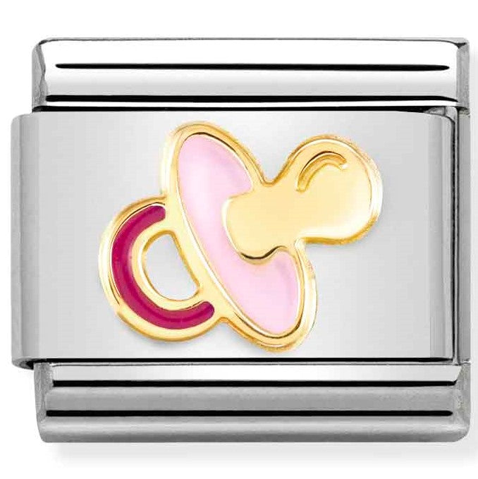 Nomination Classic Link with Enamel Pink Pacifier in Yellow Gold Tone