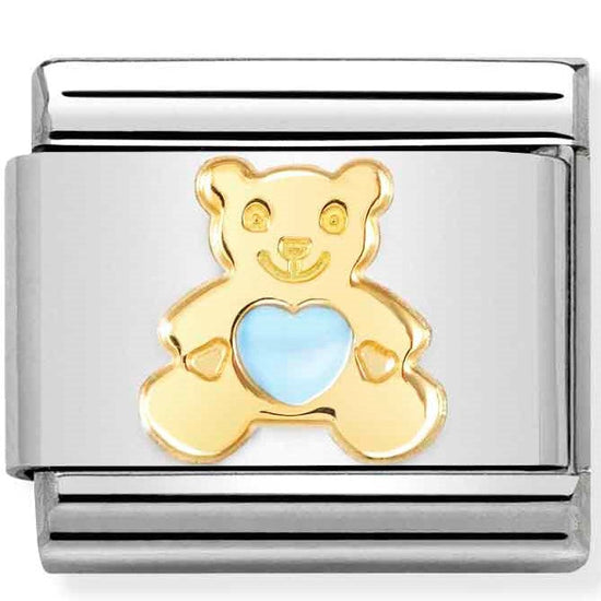 Nomination Classic Link with Enamel Blue Teddy Bear in Yellow Gold Tone