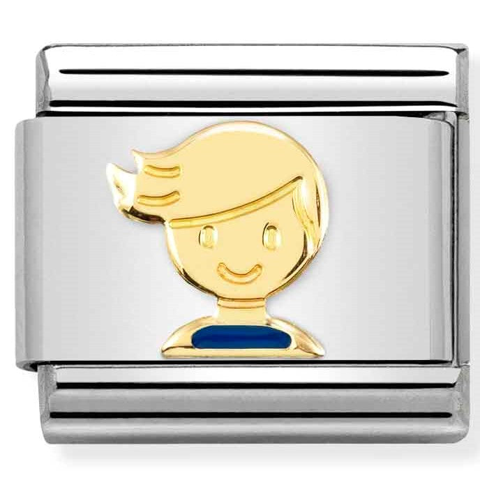 Nomination Classic Link with Enamel Blue Boy in Yellow Gold Tone